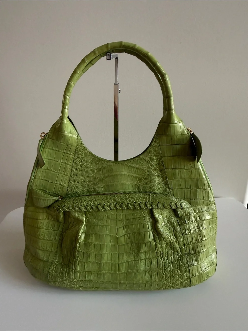 NANCY GONZALEZ Genuine Crocodile Top Handle Shoulder Bag Hobo Handbag Lime Green